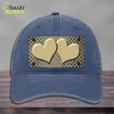 Gold White Quatrefoil Hearts Oil Rubbed Novelty License Plate Hat Unconstructed Cotton / Navy