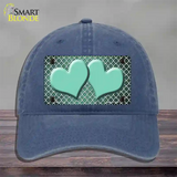 Mint White Quatrefoil Hearts Oil Rubbed Novelty License Plate Hat Unconstructed Cotton / Navy