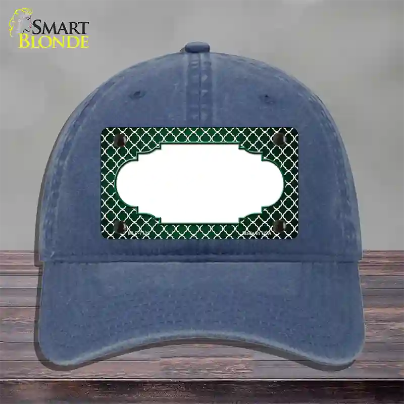 Green White Quatrefoil Scallop Oil Rubbed Novelty License Plate Hat Unconstructed Cotton / Navy