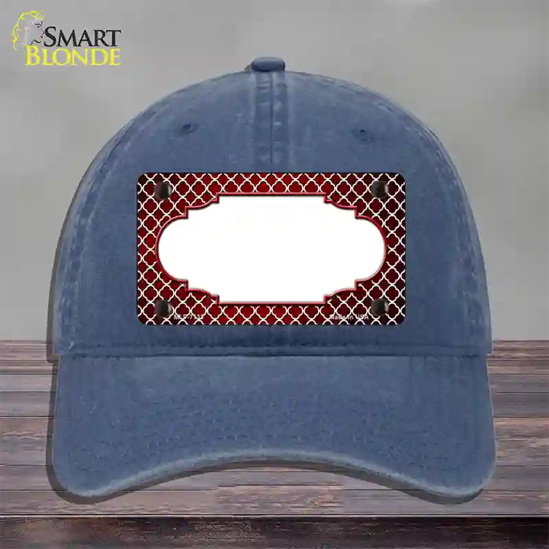 Red White Quatrefoil Scallop Oil Rubbed Novelty License Plate Hat Unconstructed Cotton / Navy