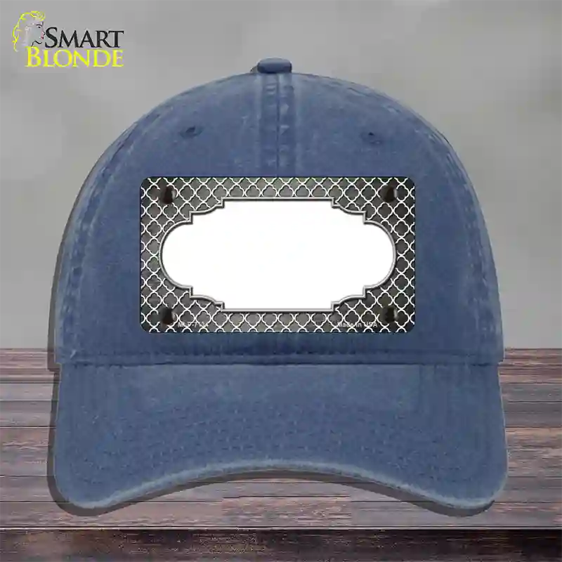 Gray White Quatrefoil Scallop Oil Rubbed Novelty License Plate Hat Unconstructed Cotton / Navy