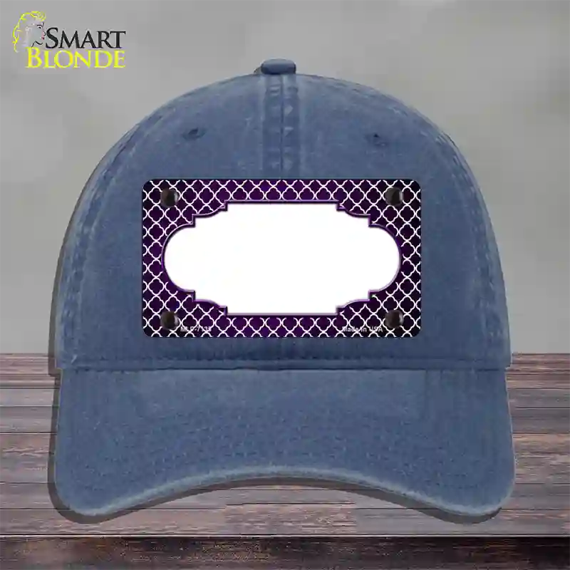 Purple White Quatrefoil Scallop Oil Rubbed Novelty License Plate Hat Unconstructed Cotton / Navy