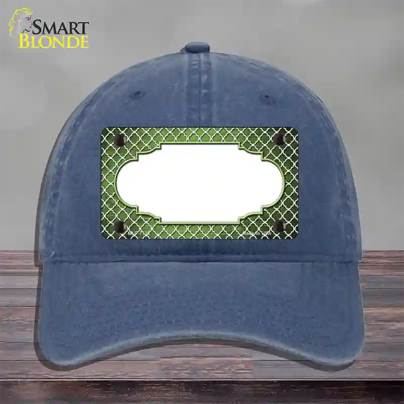 Lime Green White Quatrefoil Scallop Oil Rubbed Novelty License Plate Hat Unconstructed Cotton / Navy