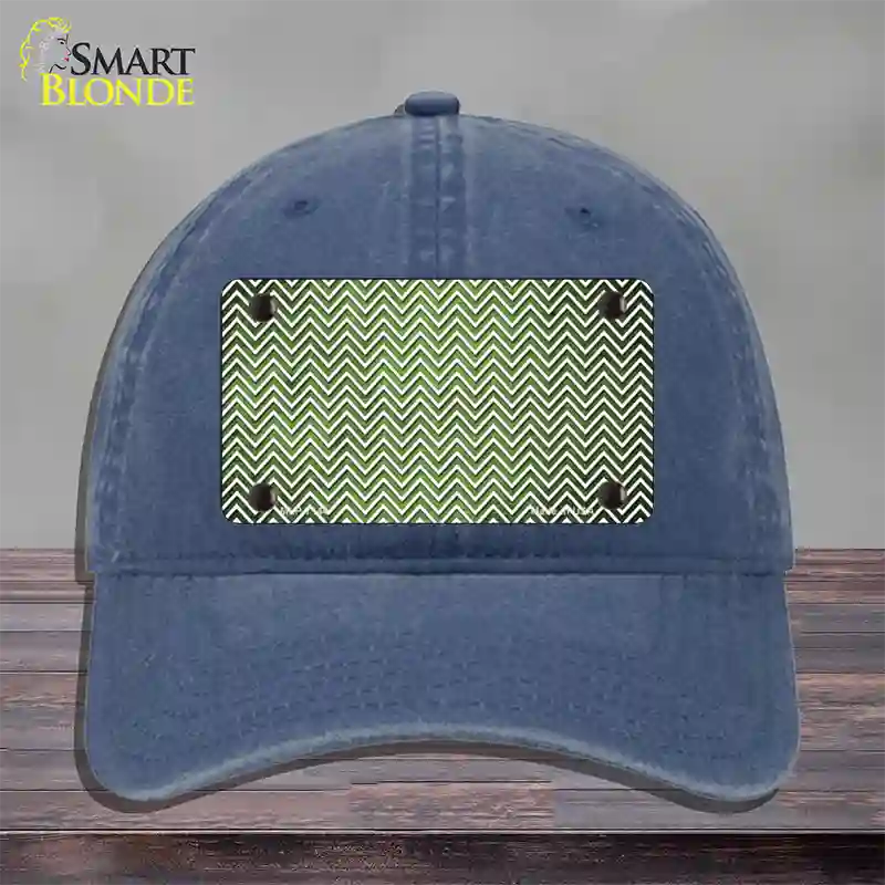 Lime Green White Small Chevron Oil Rubbed Novelty License Plate Hat Unconstructed Cotton / Navy