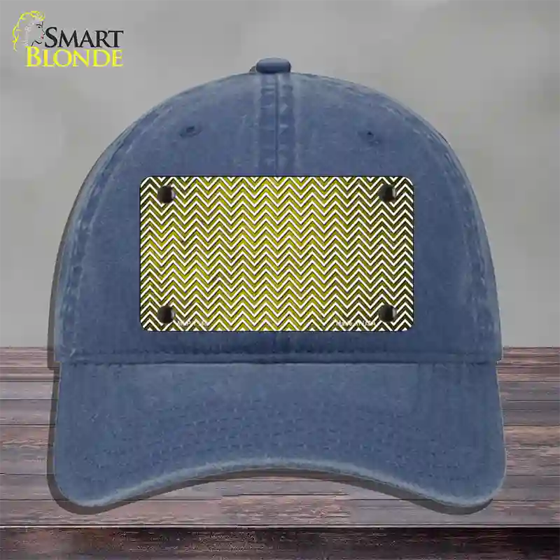 Yellow White Small Chevron Oil Rubbed Novelty License Plate Hat Unconstructed Cotton / Navy