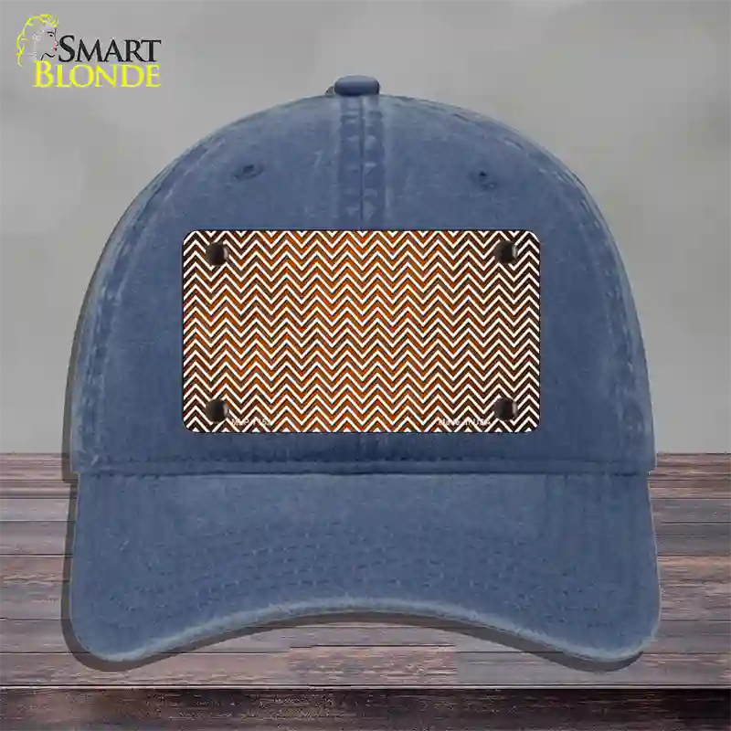 Orange White Small Chevron Oil Rubbed Novelty License Plate Hat Unconstructed Cotton / Navy