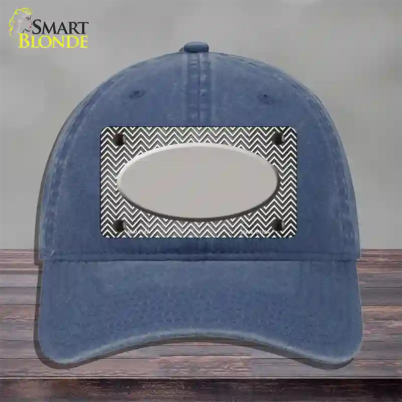 Gray White Small Chevron Oval Oil Rubbed Novelty License Plate Hat Unconstructed Cotton / Navy