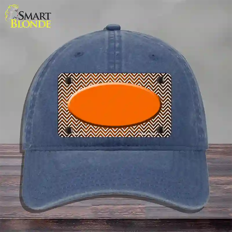 Orange White Small Chevron Oval Oil Rubbed Novelty License Plate Hat Unconstructed Cotton / Navy