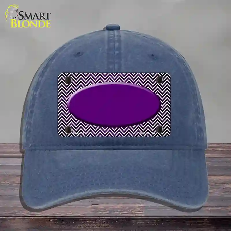 Purple White Small Chevron Oval Oil Rubbed Novelty License Plate Hat Unconstructed Cotton / Navy