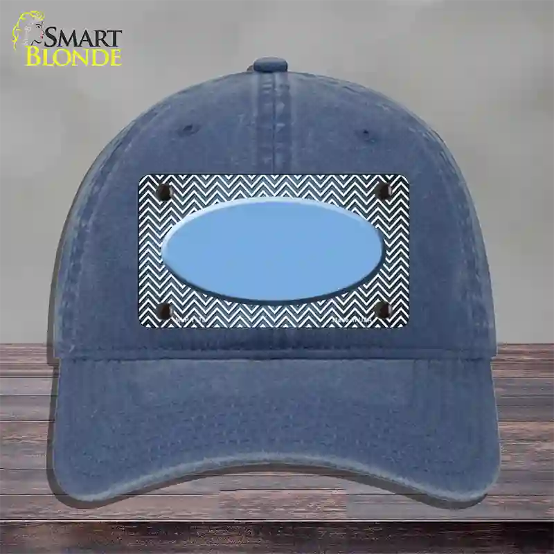 Light Blue White Small Chevron Oval Oil Rubbed Novelty License Plate Hat Unconstructed Cotton / Navy