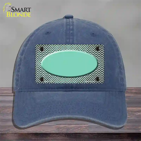 Mint White Small Chevron Oval Oil Rubbed Novelty License Plate Hat Unconstructed Cotton / Navy