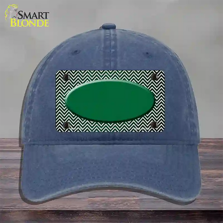 Green White Small Chevron Oval Oil Rubbed Novelty License Plate Hat Unconstructed Cotton / Navy