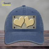 Gold White Small Chevron Hearts Oil Rubbed Novelty License Plate Hat Unconstructed Cotton / Navy