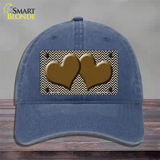 Brown White Small Chevron Hearts Oil Rubbed Novelty License Plate Hat Unconstructed Cotton / Navy