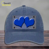 Blue White Small Chevron Hearts Oil Rubbed Novelty License Plate Hat Unconstructed Cotton / Navy