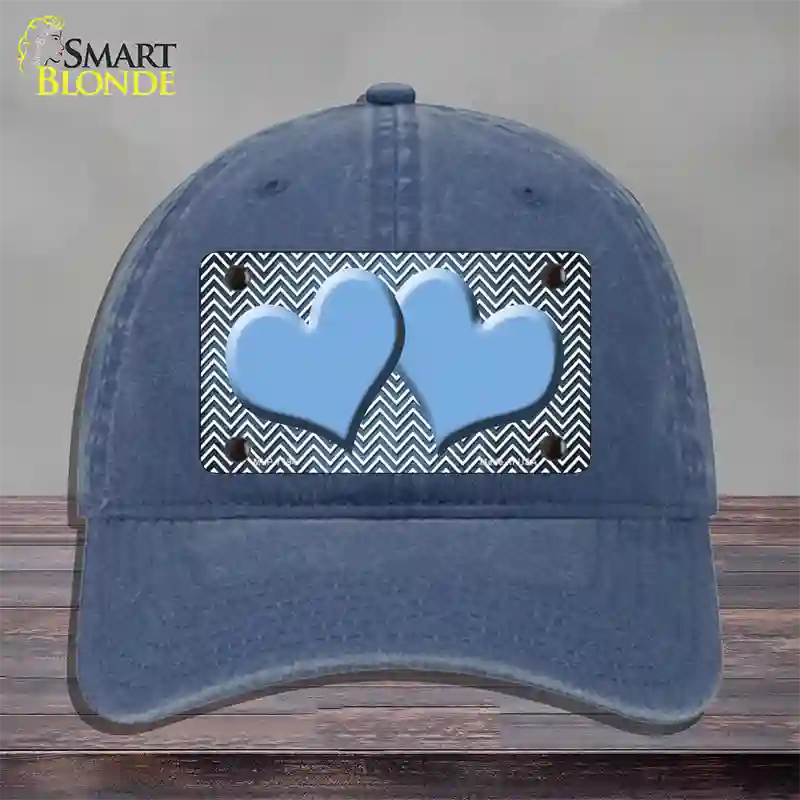 Light Blue White Small Chevron Hearts Oil Rubbed Novelty License Plate Hat Unconstructed Cotton / Navy