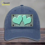 Mint White Small Chevron Hearts Oil Rubbed Novelty License Plate Hat Unconstructed Cotton / Navy