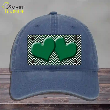 Green White Small Chevron Hearts Oil Rubbed Novelty License Plate Hat Unconstructed Cotton / Navy