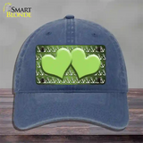 Lime Green White Anchor Hearts Oil Rubbed Novelty License Plate Hat Unconstructed Cotton / Navy