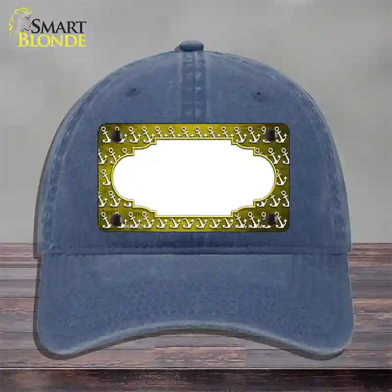 Yellow White Anchor Scallop Oil Rubbed Novelty License Plate Hat Unconstructed Cotton / Navy