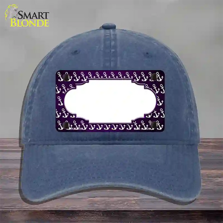 Purple White Anchor Scallop Oil Rubbed Novelty License Plate Hat Unconstructed Cotton / Navy