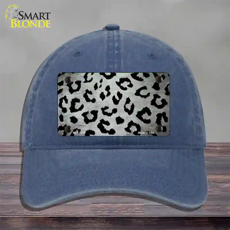 White Black Cheetah Oil Rubbed Novelty License Plate Hat Unconstructed Cotton / Navy