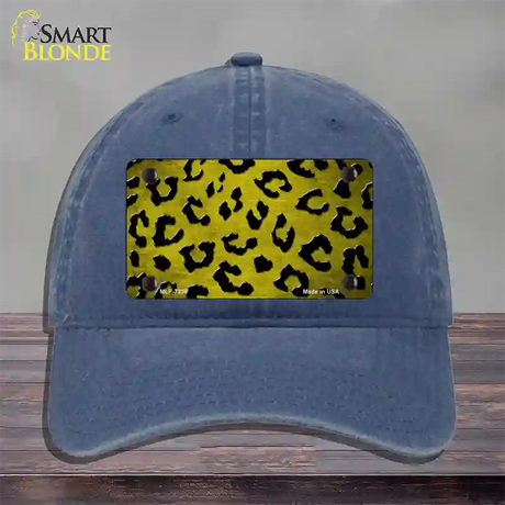 Yellow Black Cheetah Oil Rubbed Novelty License Plate Hat Unconstructed Cotton / Navy