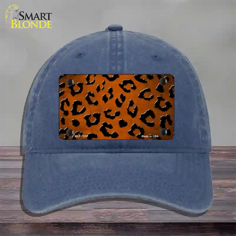 Orange Black Cheetah Oil Rubbed Novelty License Plate Hat Unconstructed Cotton / Navy