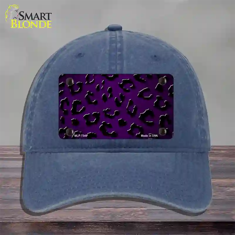 Purple Black Cheetah Oil Rubbed Novelty License Plate Hat Unconstructed Cotton / Navy