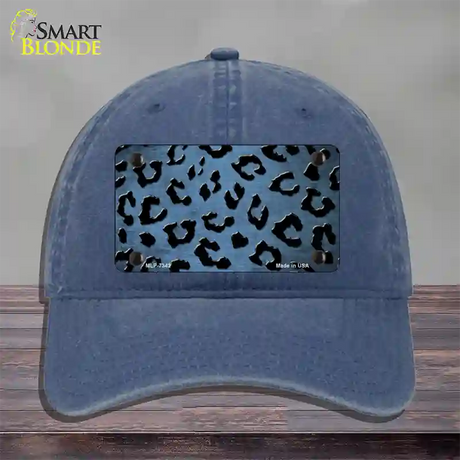 Light Blue Black Cheetah Oil Rubbed Novelty License Plate Hat Unconstructed Cotton / Navy