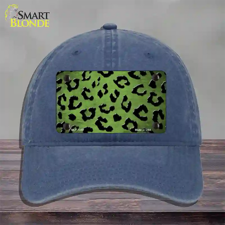 Lime Green Black Cheetah Oil Rubbed Novelty License Plate Hat Unconstructed Cotton / Navy