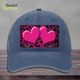 Pink Black Cheetah Hearts Oil Rubbed Novelty License Plate Hat Unconstructed Cotton / Navy