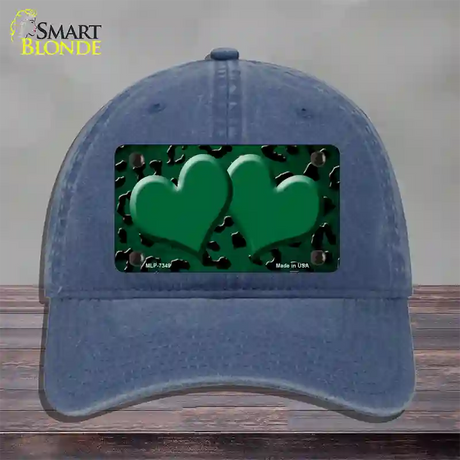 Green Black Cheetah Hearts Oil Rubbed Novelty License Plate Hat Unconstructed Cotton / Navy