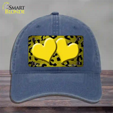 Yellow Black Cheetah Hearts Oil Rubbed Novelty License Plate Hat Unconstructed Cotton / Navy