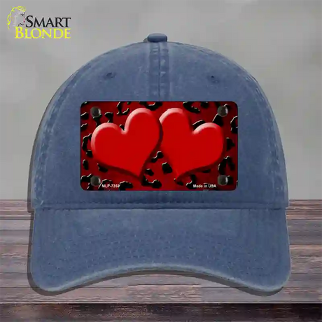 Red Black Cheetah Hearts Oil Rubbed Novelty License Plate Hat Unconstructed Cotton / Navy