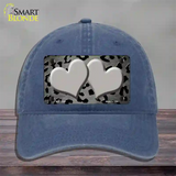 Gray Black Cheetah Hearts Oil Rubbed Novelty License Plate Hat Unconstructed Cotton / Navy