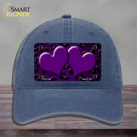 Purple Black Cheetah Hearts Oil Rubbed Novelty License Plate Hat Unconstructed Cotton / Navy