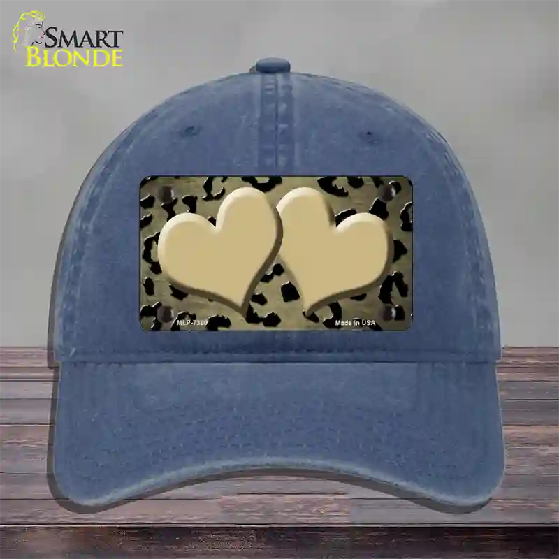 Gold Black Cheetah Hearts Oil Rubbed Novelty License Plate Hat Unconstructed Cotton / Navy