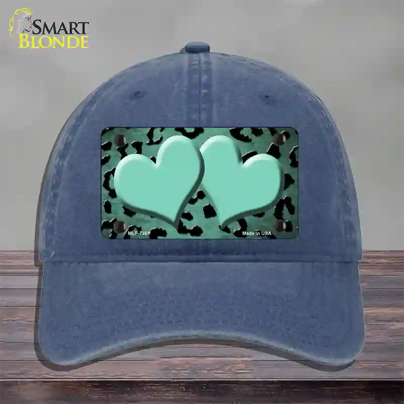 Mint Black Cheetah Hearts Oil Rubbed Novelty License Plate Hat Unconstructed Cotton / Navy