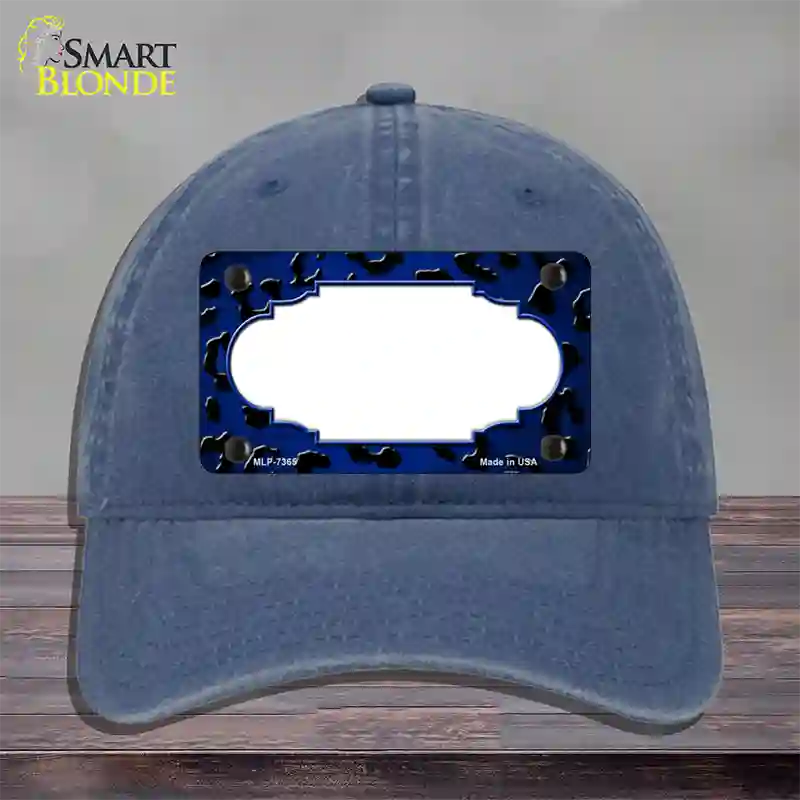 Blue Black Cheetah Scallop Oil Rubbed Novelty License Plate Hat Unconstructed Cotton / Navy