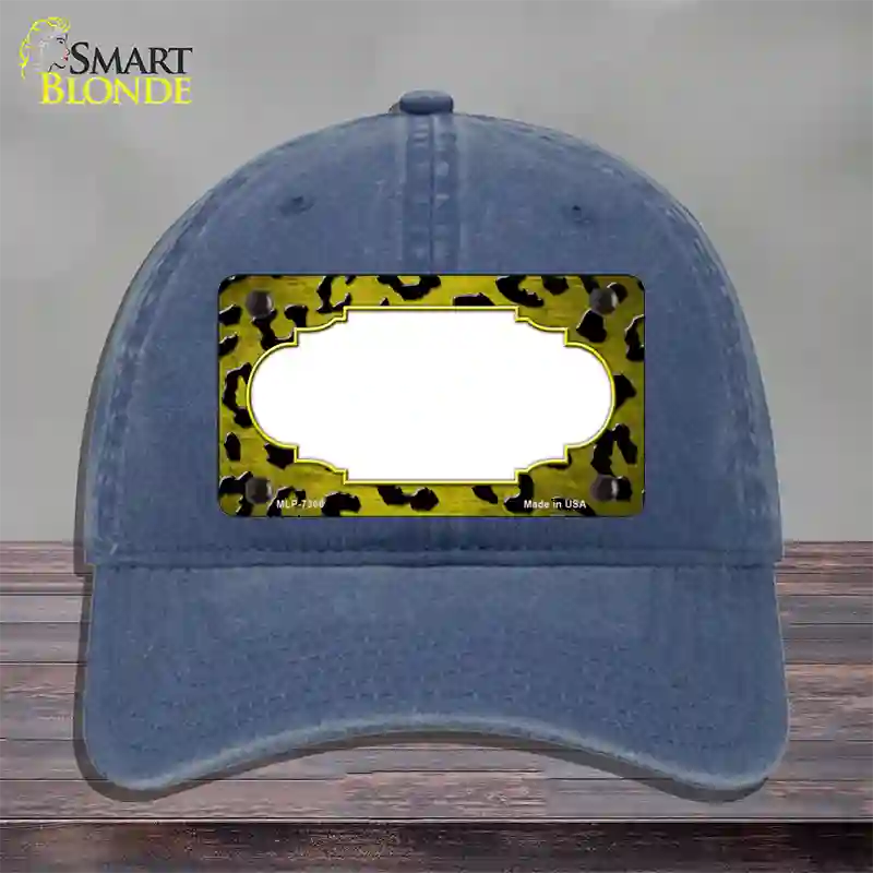 Yellow Black Cheetah Scallop Oil Rubbed Novelty License Plate Hat Unconstructed Cotton / Navy