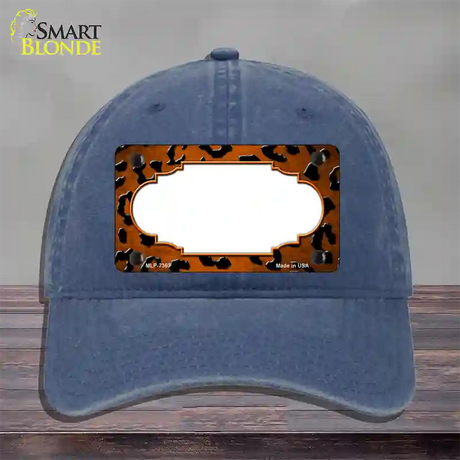 Orange Black Cheetah Scallop Oil Rubbed Novelty License Plate Hat Unconstructed Cotton / Navy