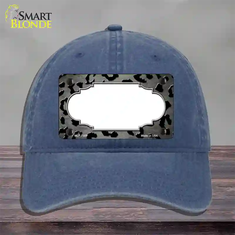 Gray Black Cheetah Scallop Oil Rubbed Novelty License Plate Hat Unconstructed Cotton / Navy