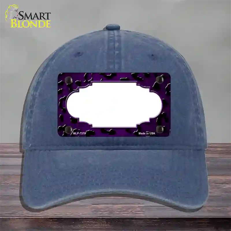 Purple Black Cheetah Scallop Oil Rubbed Novelty License Plate Hat Unconstructed Cotton / Navy