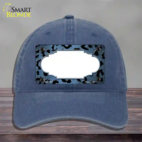 Light Blue Black Cheetah Scallop Oil Rubbed Novelty License Plate Hat Unconstructed Cotton / Navy