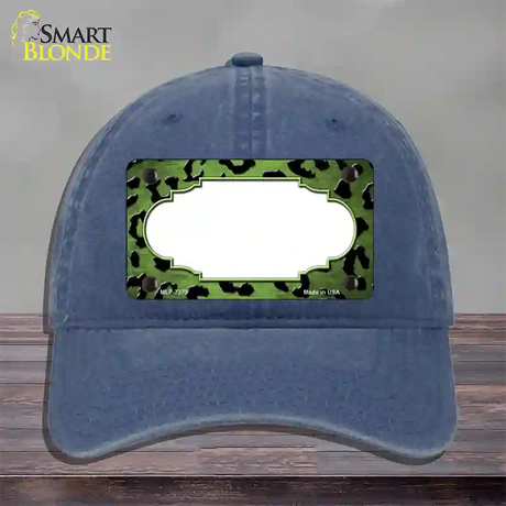 Lime Green Black Cheetah Scallop Oil Rubbed Novelty License Plate Hat Unconstructed Cotton / Navy