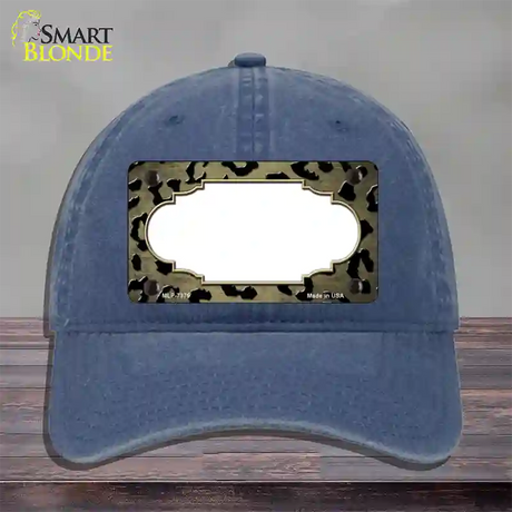 Gold Black Cheetah Scallop Oil Rubbed Novelty License Plate Hat Unconstructed Cotton / Navy