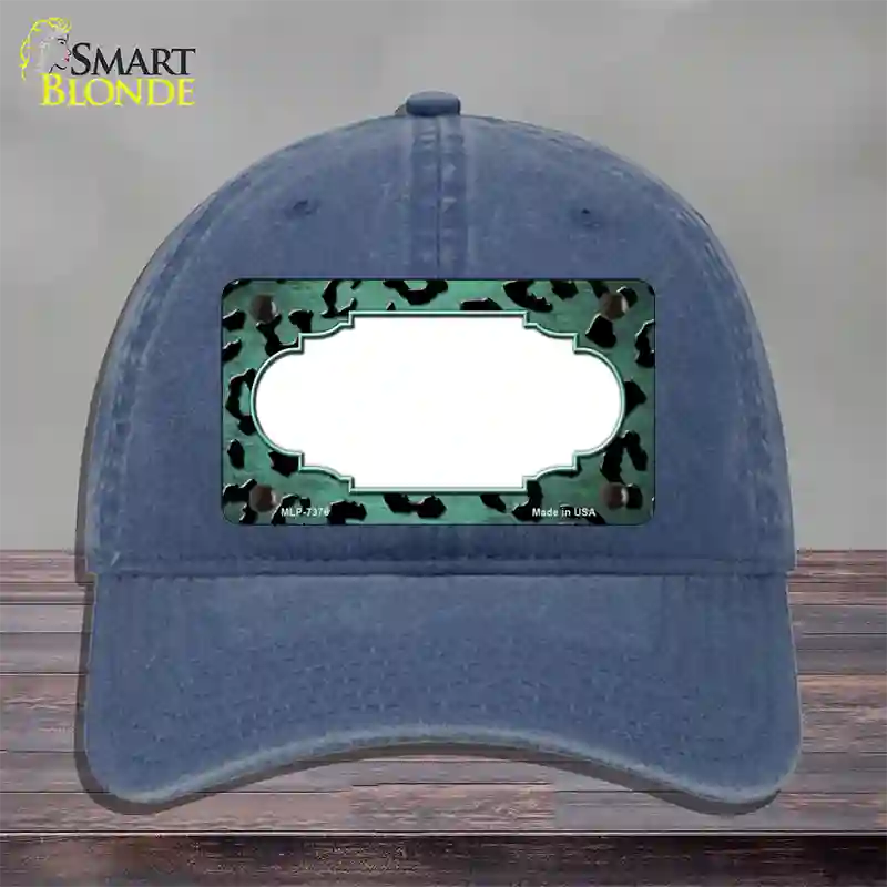 Mint Black Cheetah Scallop Oil Rubbed Novelty License Plate Hat Unconstructed Cotton / Navy