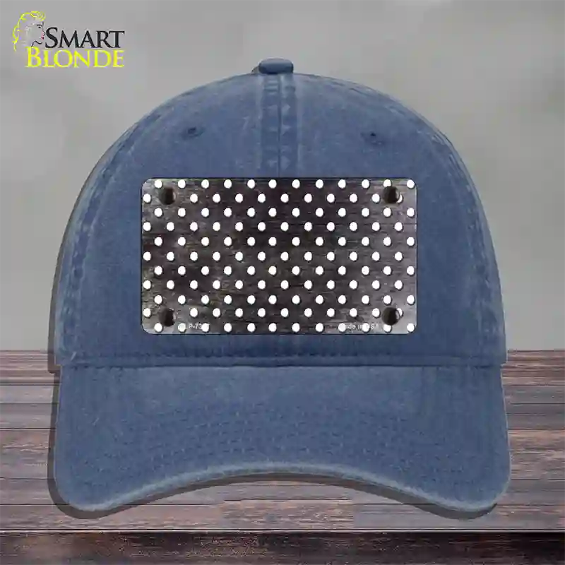 Black White Small Dots Oil Rubbed Novelty License Plate Hat Unconstructed Cotton / Navy