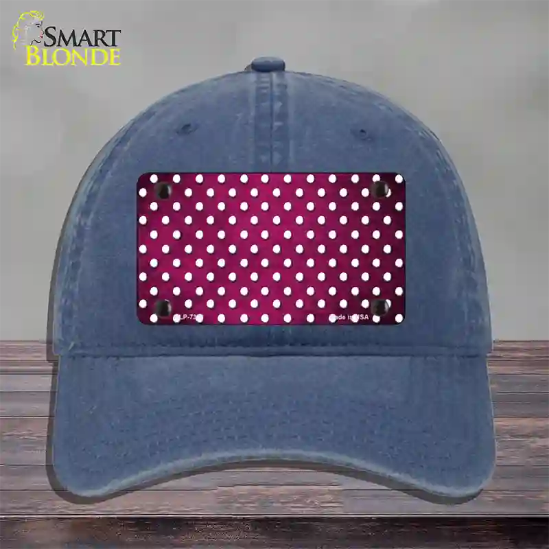 Pink White Small Dots Oil Rubbed Novelty License Plate Hat Unconstructed Cotton / Navy